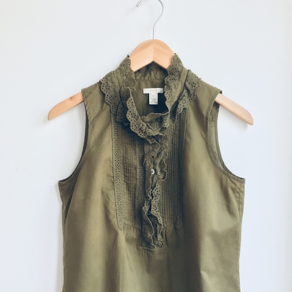 J. Crew sleeveless khaki green eyelit blouse